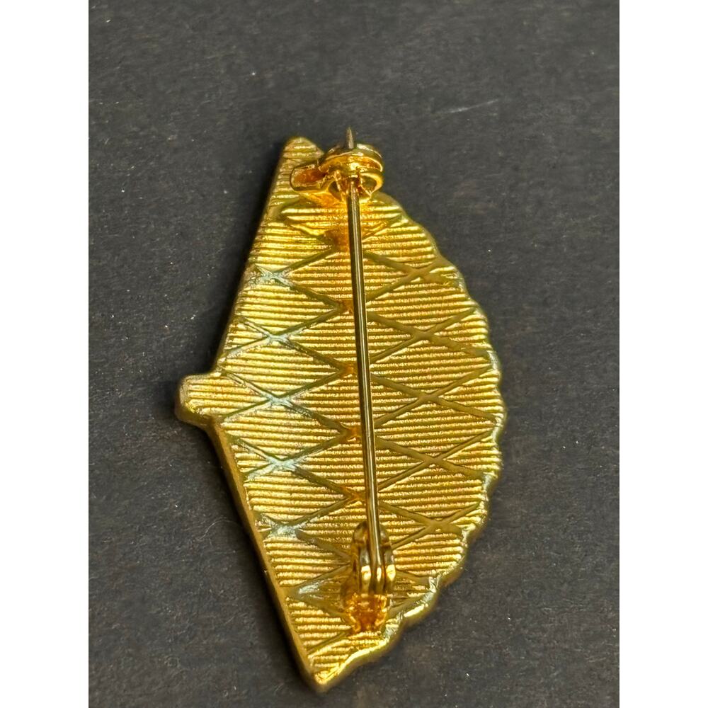Vintage Damascene Brooch Black Gold Tone Fan Pin Statement Jewelry - Picture 3 of 4